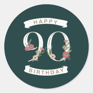 Beautiful Floral Numerals 90th Birthday Classic Round Sticker