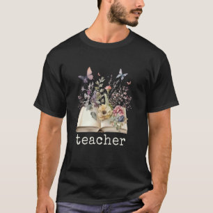 Beautiful Floral Open Book Teacher T-Shirt