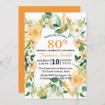 Beautiful Floral Orange 80th Birthday Party Invitation<br><div class="desc">80th Birthday Party Invitation.</div>