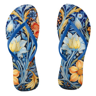 Beautiful Floral Pattern Blue Yellow Orange Thongs