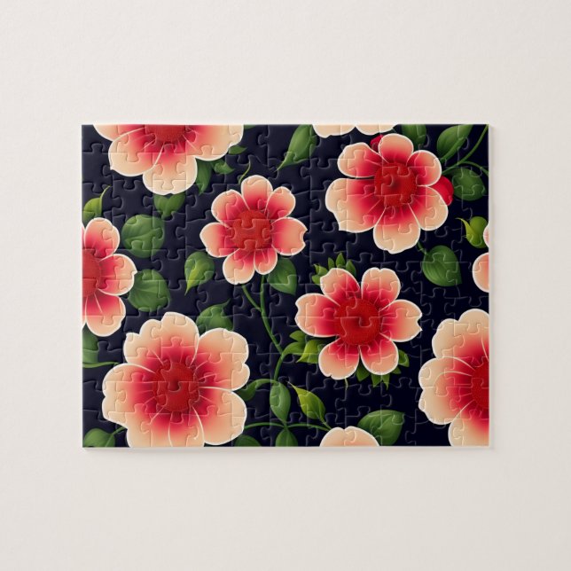 Beautiful Floral Pattern Cute Pink and Red Flowers Jigsaw Puzzle (Horizontal)