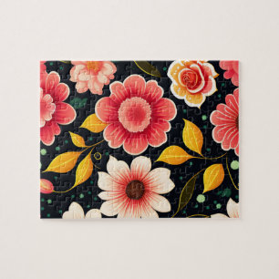 Beautiful Floral Pattern Cute Pink Flowers Jigsaw Puzzle