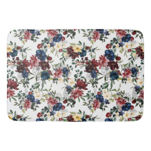 Beautiful Floral Pattern Flowers Blue Red Yellow Bath Mat