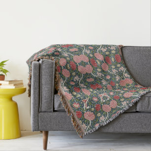 Beautiful Floral Pattern Foliage Flowers Red Pink Throw Blanket
