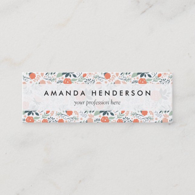Beautiful Floral Pattern Girly Mini Business Card (Front)