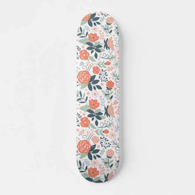Beautiful Floral Pattern Girly Skateboard (Front)