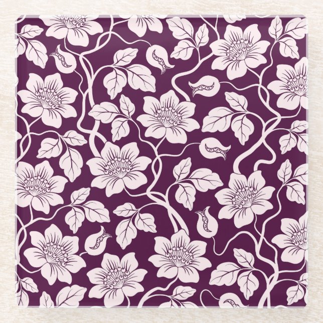 Beautiful Floral Pattern Glass Coaster (Front)