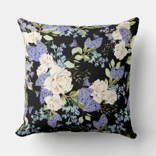 Beautiful Floral Pattern Lilac Roses Foliage  Cushion