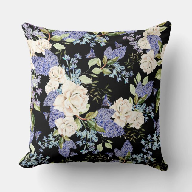 Beautiful Floral Pattern Lilac Roses Foliage  Cushion (Front)