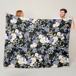 Beautiful Floral Pattern Lilac Roses Foliage  Fleece Blanket