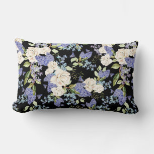 Beautiful Floral Pattern Lilac Roses Foliage Lumbar Cushion