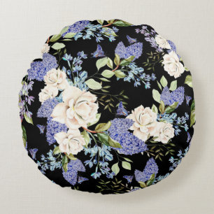 Beautiful Floral Pattern Lilac Roses Foliage Round Cushion