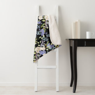 Beautiful Floral Pattern Lilac Roses Foliage Sherpa Blanket