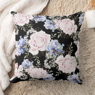 Beautiful Floral Pattern Roses Iris Pink Blue Cushion
