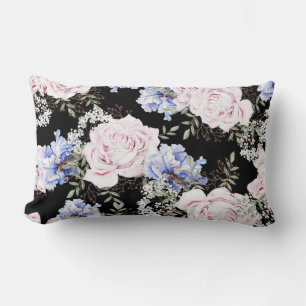 Beautiful Floral Pattern Roses Iris Pink Blue Lumbar Cushion