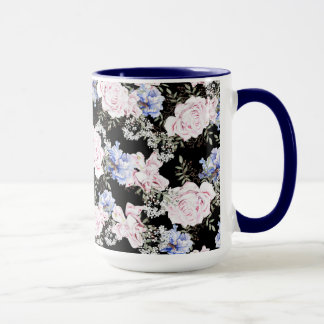Beautiful Floral Pattern Roses Iris Pink Blue  Mug