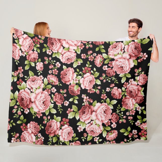 Beautiful Floral Pattern Roses with Green Foliage Fleece Blanket (In Situ)