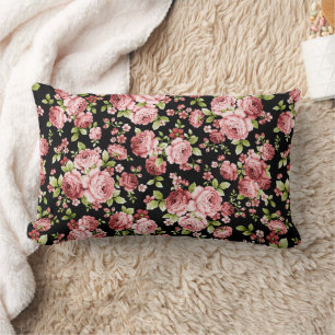 Beautiful Floral Pattern Roses with Green Foliage Lumbar Cushion