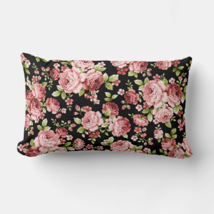 Beautiful Floral Pattern Roses with Green Foliage Lumbar Cushion