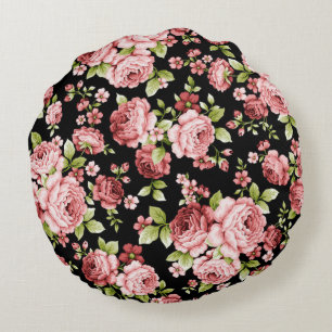 Beautiful Floral Pattern Roses with Green Foliage Round Cushion