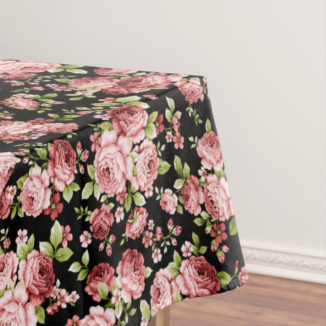 Beautiful Floral Pattern Roses with Green Foliage Tablecloth (In Situ)