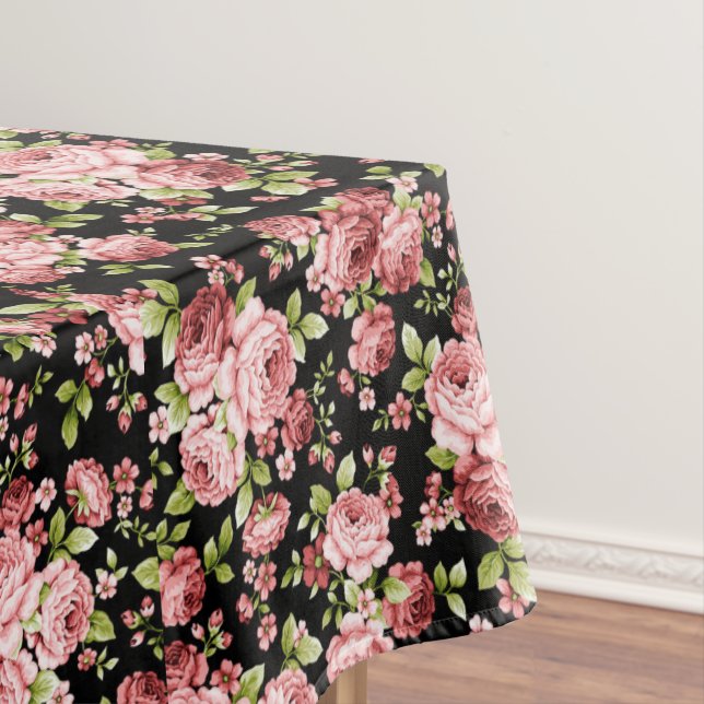 Beautiful Floral Pattern Roses with Green Foliage Tablecloth (In Situ)