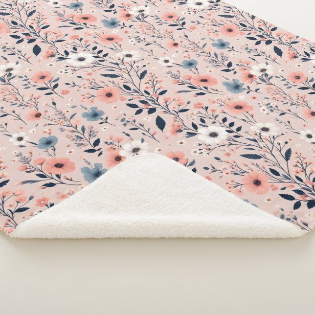 Beautiful Floral Pattern Sherpa Blanket (3/4)