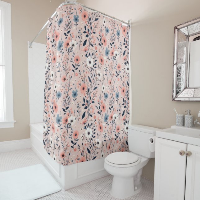 Beautiful Floral Pattern Shower Curtain (In Situ)