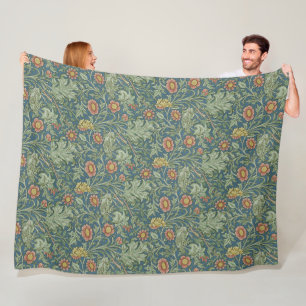 Beautiful Floral Pattern William Morris Green Pink Fleece Blanket