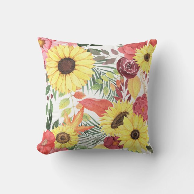 Beautiful Floral Pattern With Bright Autumn Cushion (Front)