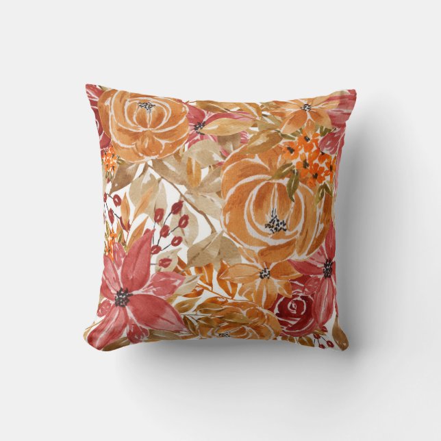 Beautiful Floral Pattern With Bright Autumn Cushion (Front)