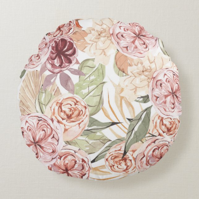 Beautiful Floral Pattern With Bright Autumn Leaves Round Cushion (Front)