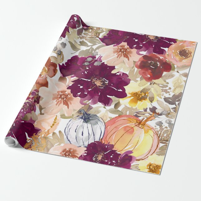 Beautiful Floral Pattern With Bright Autumn Wrapping Paper (Unrolled)