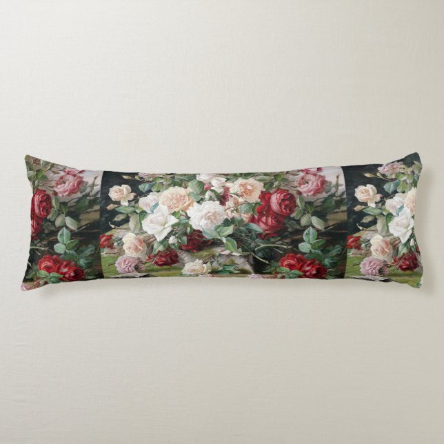  Beautiful Floral Pattern with Roses and Foliage Body Cushion (Front)