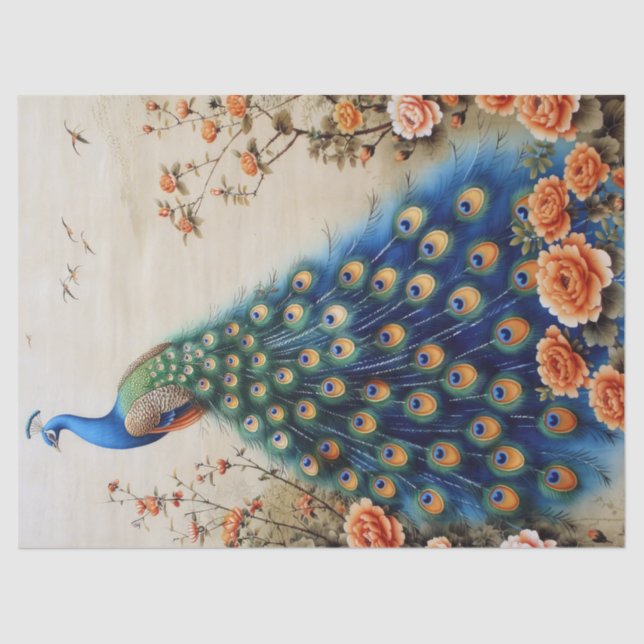 Beautiful Floral Peacock Decoupage Tissue Paper (Front)