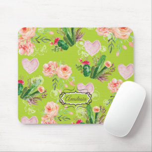 Beautiful Floral Personalised Cactus Mouse Pad