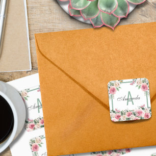 Beautiful Floral Personalised Square Sticker