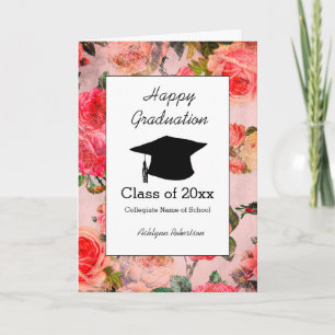 Beautiful Floral Pink Graduation Card