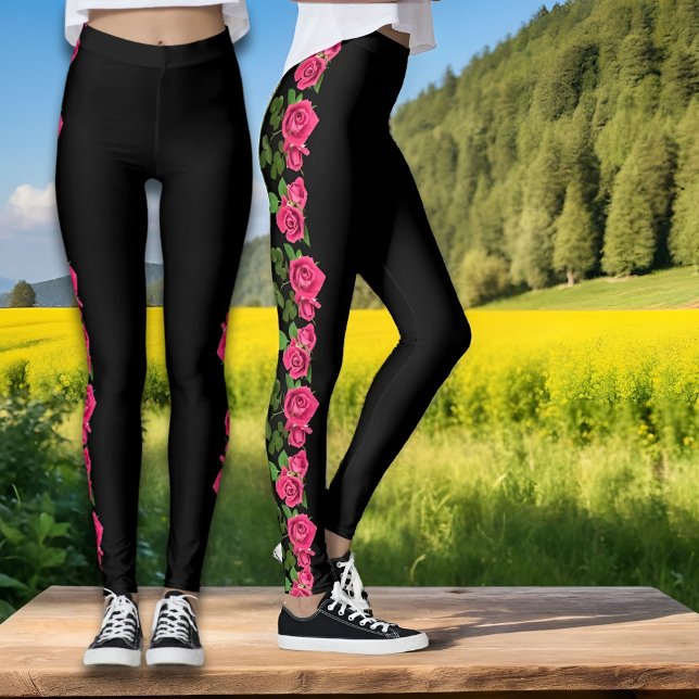 Beautiful floral pink roses bloom Leggings (Creator Uploaded)