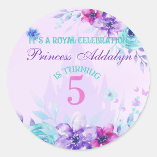 Beautiful Floral Princess Castle Watercolor Classic Round Sticker