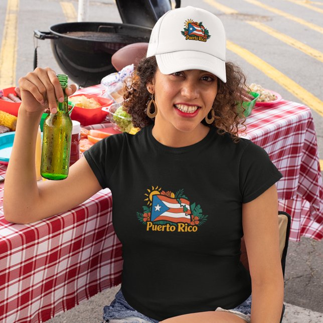 Beautiful Floral Puerto Rico Flag Artwork Trucker Hat (Beautiful Floral Puerto Rico Flag Artwork Trucker Hat)