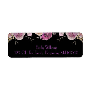 Beautiful Floral Purple and Black Return Address Label