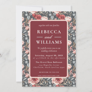Beautiful Floral Rustic Rose Fall Wedding Invitation