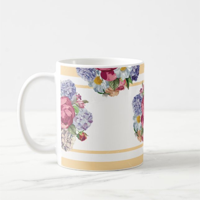 Beautiful floral seamless pattern with hydrangea p coffee mug (Left)