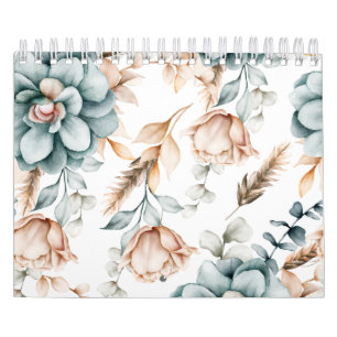 Beautiful floral seamless pattern with vintage  calendar