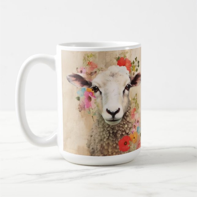 Beautiful Floral Sheep Coffee Mug (Left)