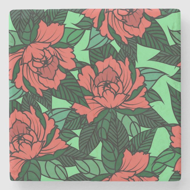 Beautiful Floral Sketch Stone Coaster (Front)