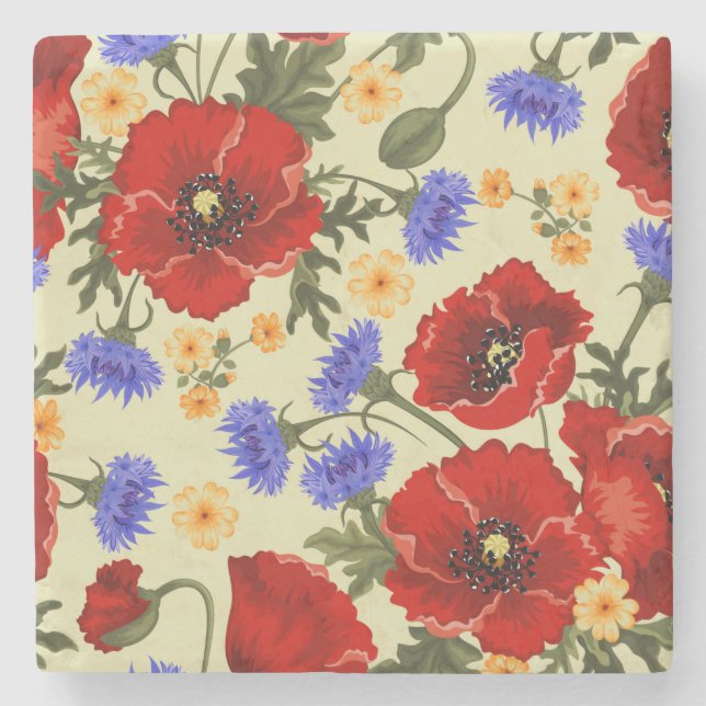 Beautiful Floral Sketch Stone Coaster (Front)