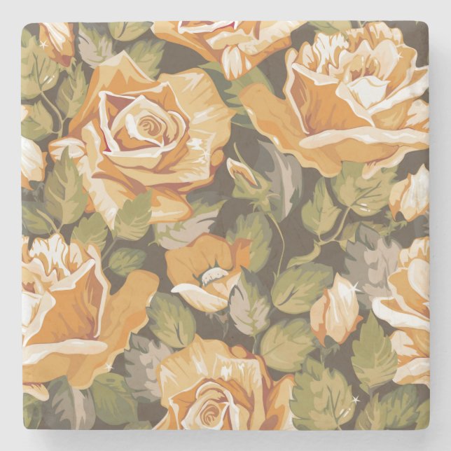 Beautiful Floral Sketch Stone Coaster (Front)