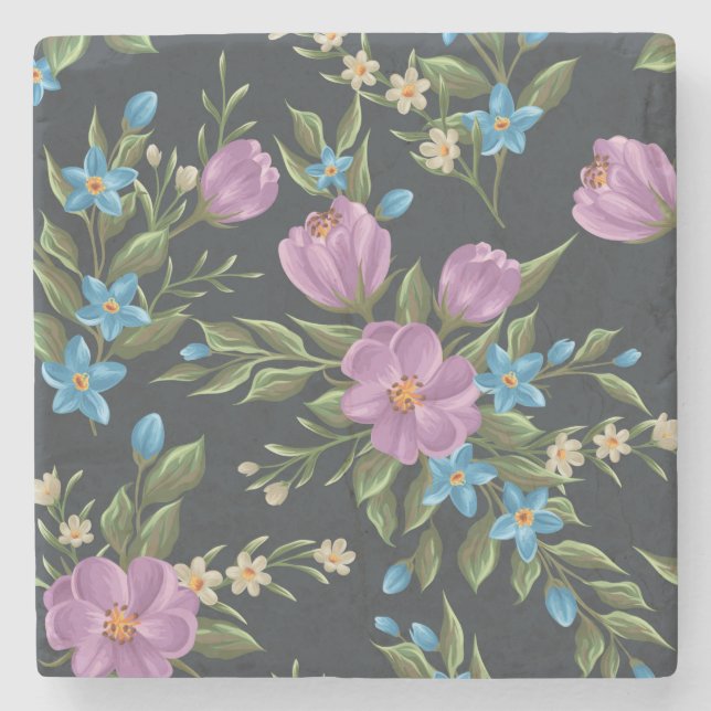Beautiful Floral Sketch Stone Coaster (Front)